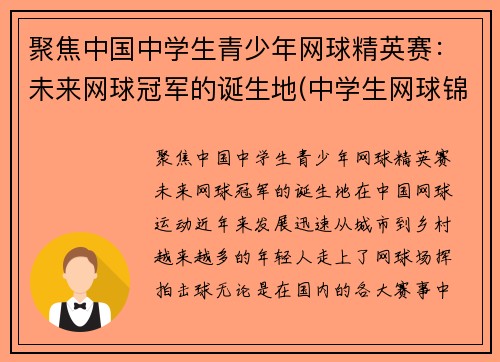 聚焦中国中学生青少年网球精英赛：未来网球冠军的诞生地(中学生网球锦标赛)