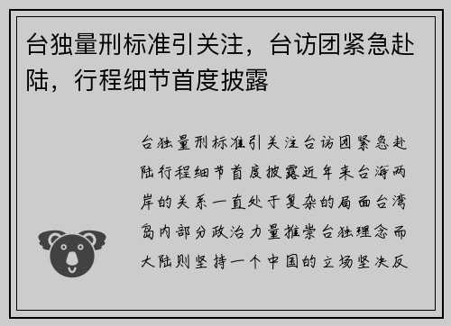 台独量刑标准引关注，台访团紧急赴陆，行程细节首度披露